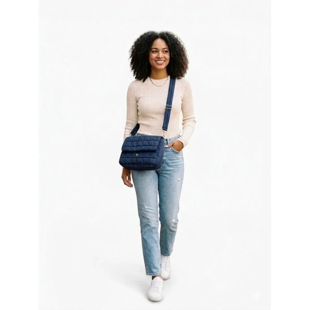 YOUZEY Blue Quilted Puffer Crossbody Bag Cloud Padded Travel Purse